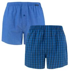 Schiesser 2-pack Wijde Boxershorts Ruit & Blauw II